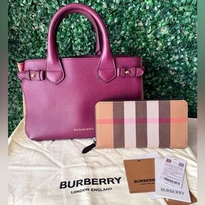 Burberry Crossbody Satchel Leather Bag and Long Zippy Wallet Bundle Authentic